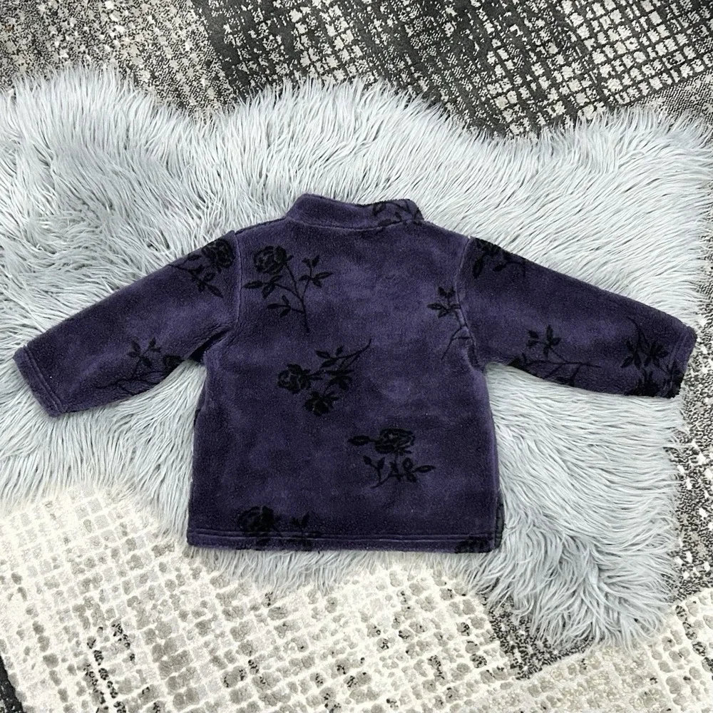 Vintage BABY GAP Girls Purple Large/XLarge (12-24 Month) Fleece Floral‎ Jacket